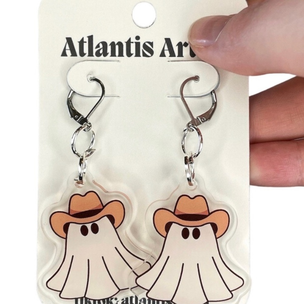 Brand new ghost cowboy hat earrings